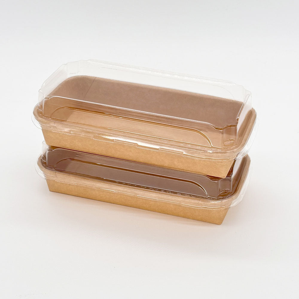 8.75"x3.5"x1" Kraft PaperBoard Tray with Clear PET Lid