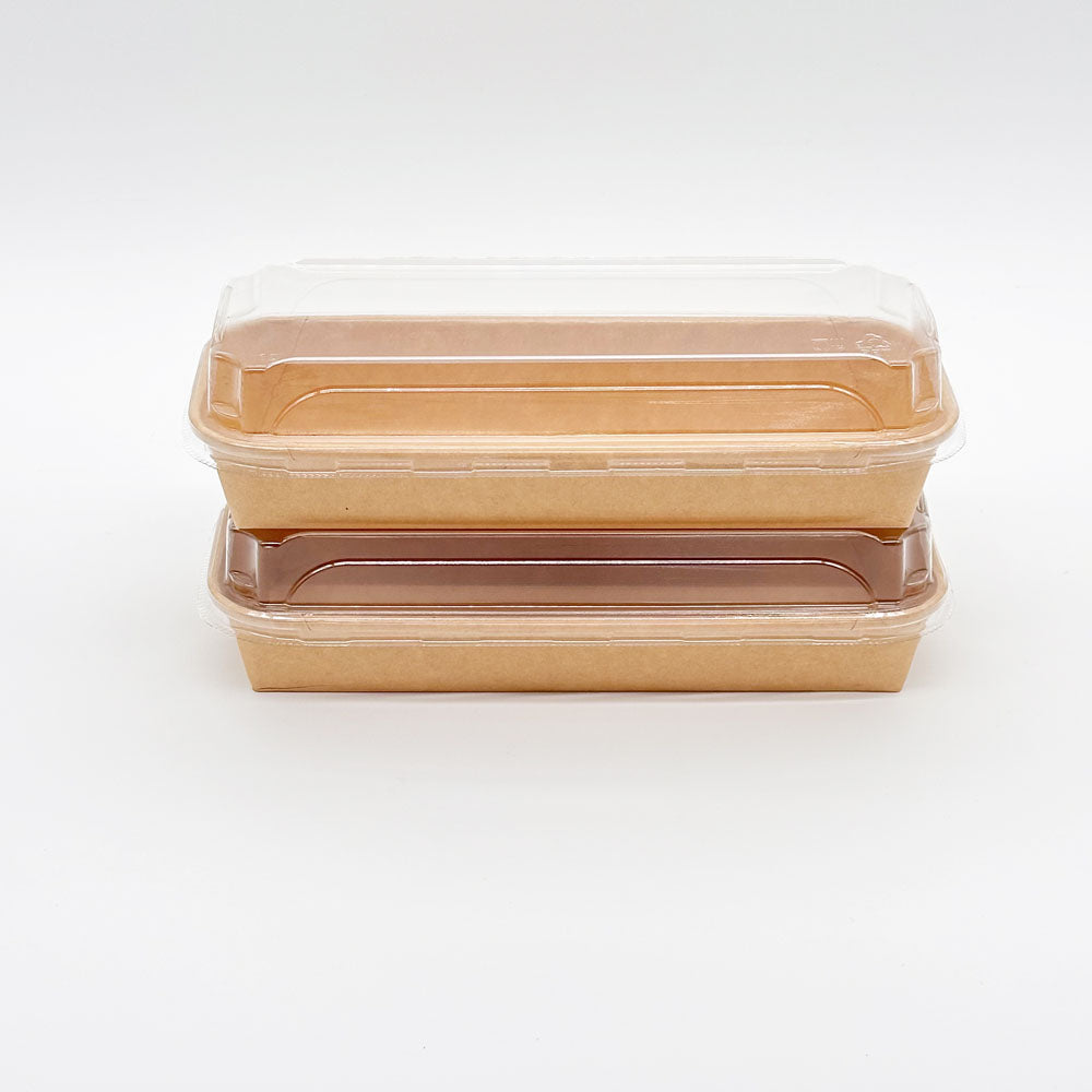 8"x4"x1" Kraft PaperBoard Tray with Clear PET Lid