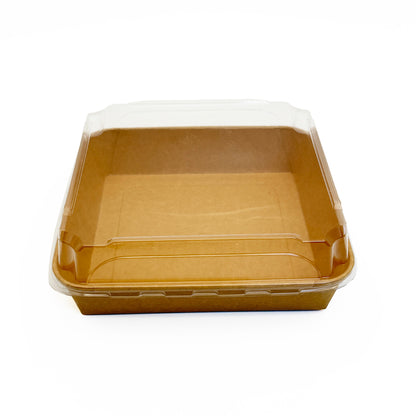 9"x9" Kraft PaperBoard Tray with Clear PET Lid