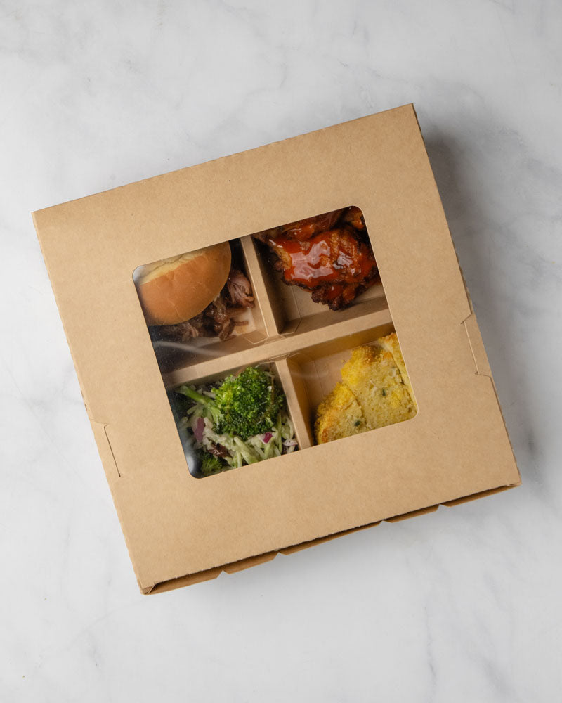 7"x7"x2" Window PaperBoard 4 Compartment Bento Box