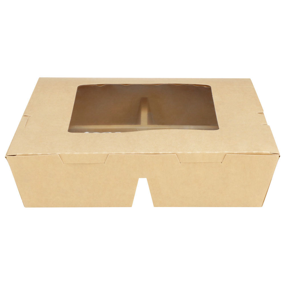 9"x9"x2" Window PaperBoard 4 Compartment Bento Box