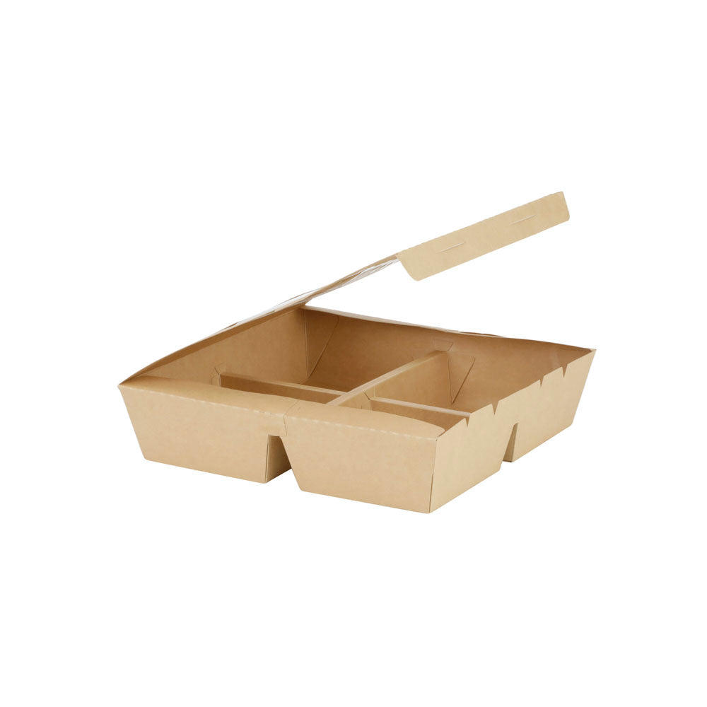 9"x9"x2" Window PaperBoard 4 Compartment Bento Box