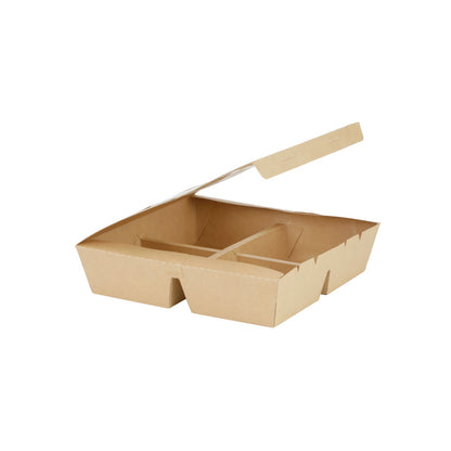 9"x9"x2" Window PaperBoard 4 Compartment Bento Box