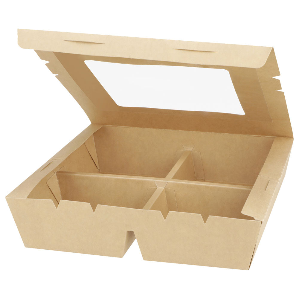 9"x9"x2" Window PaperBoard 4 Compartment Bento Box