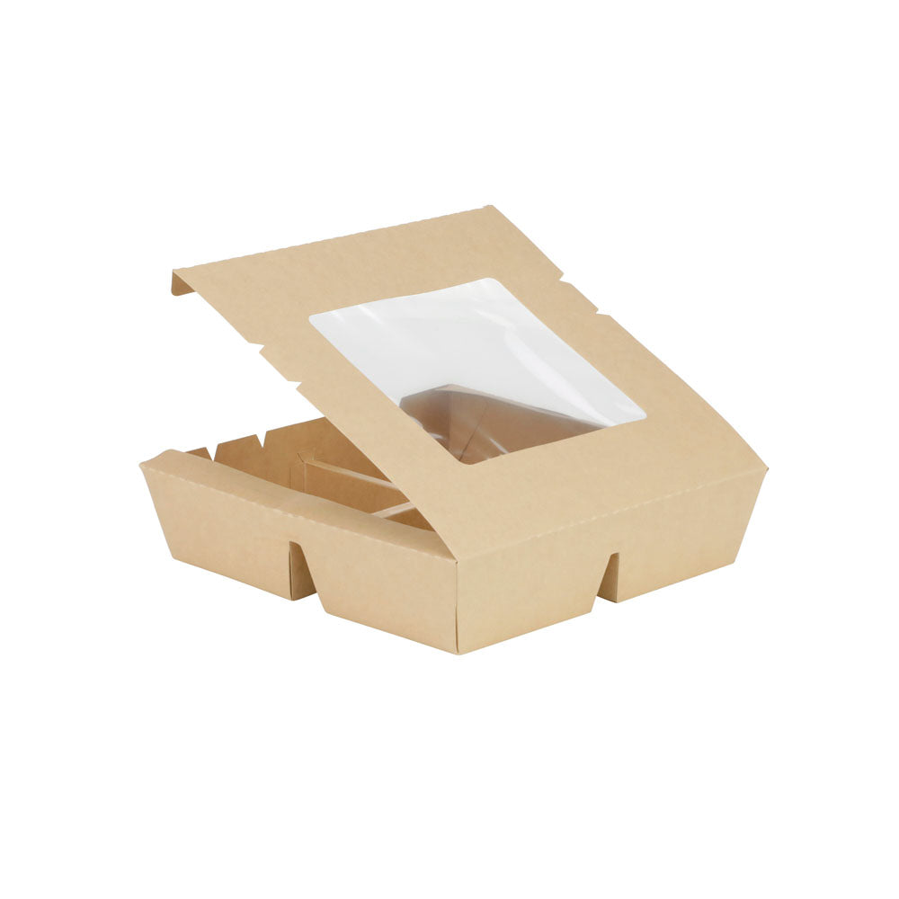 9"x9"x2" Window PaperBoard 4 Compartment Bento Box