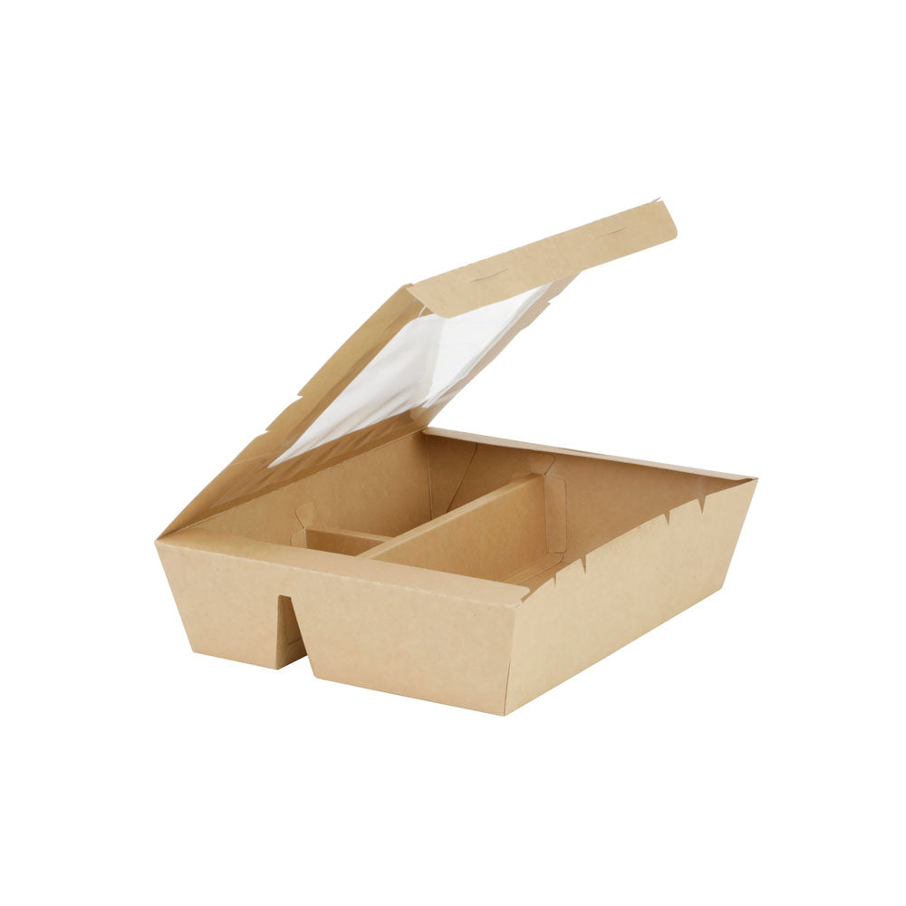 9"x7"x2" Window PaperBoard 4 Compartment Bento Box