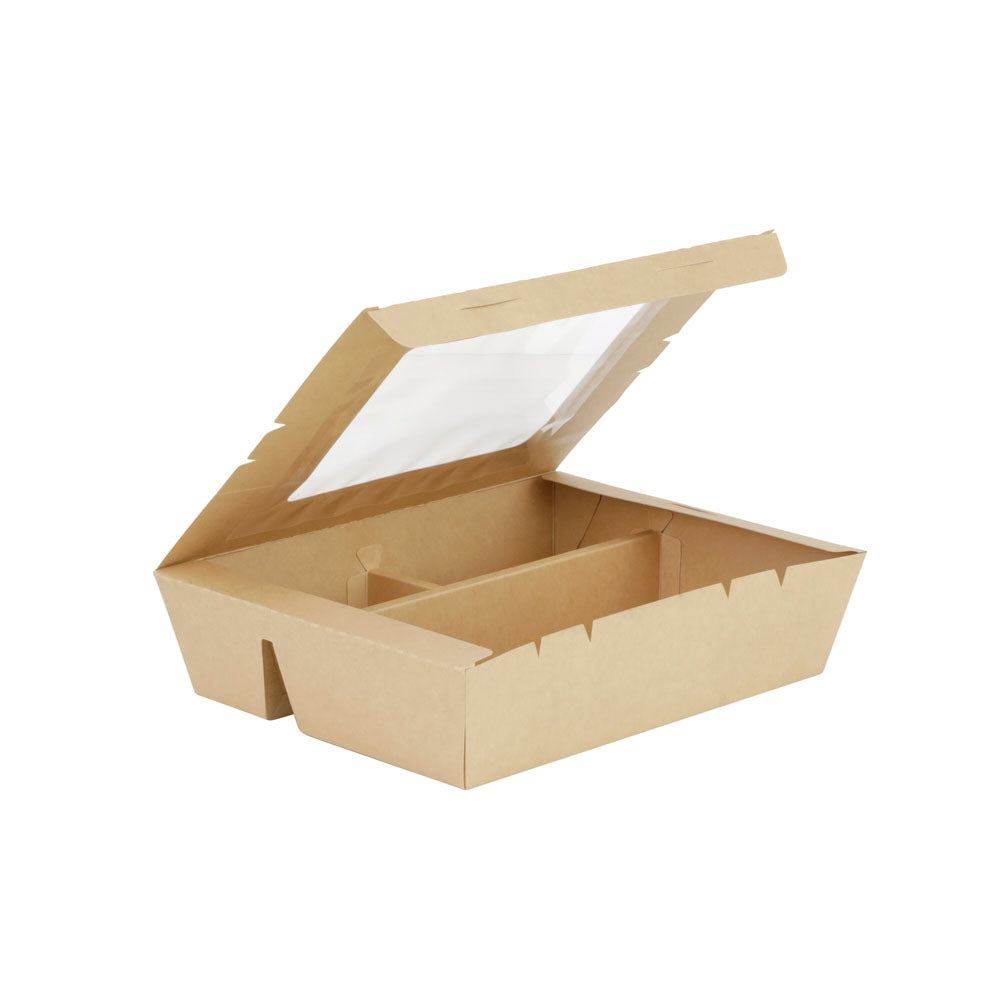 9"x7"x2" Window PaperBoard 4 Compartment Bento Box