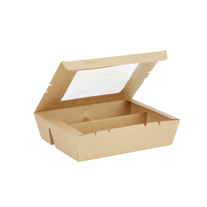 9"x7"x2" Window PaperBoard 4 Compartment Bento Box