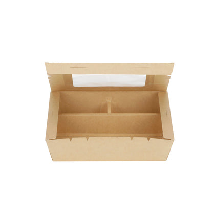 9"x7"x2" Window PaperBoard 4 Compartment Bento Box