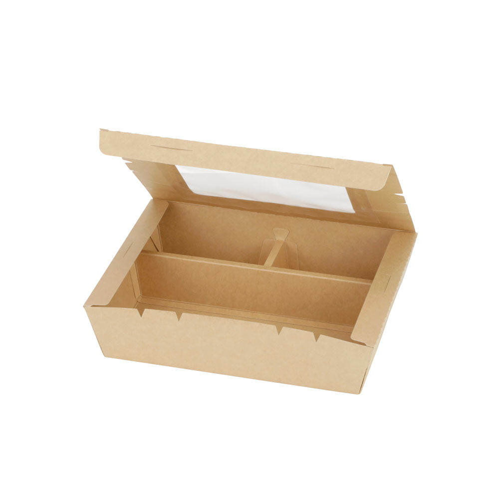 9"x7"x2" Window PaperBoard 4 Compartment Bento Box