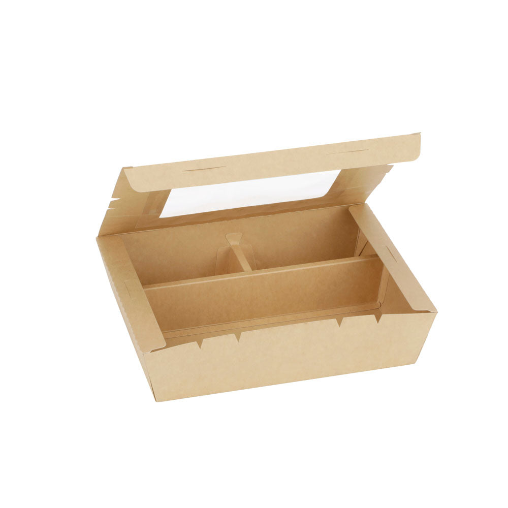 9"x7"x2" Window PaperBoard 4 Compartment Bento Box