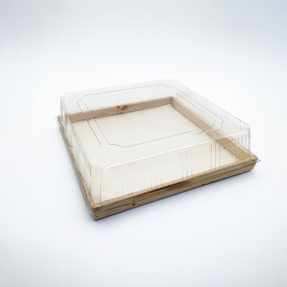 12"x12" Solid Wood Tray Clear PET Lid
