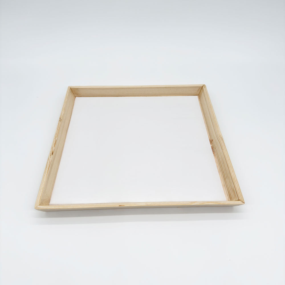 16"x16" Angled Edge Solid Wood Tray (Paper Lined)