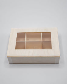 6"x8"x2" Vento Balsa Wood Collapsible Box with Attached Window Lid and 3 Dividers