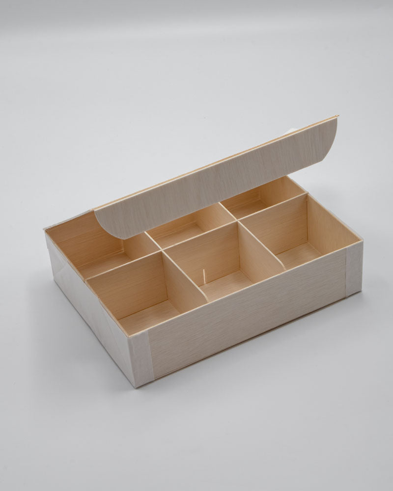 6"x8"x3" Vento Balsa Wood Collapsible Box with Attached Window Lid and 3 Dividers