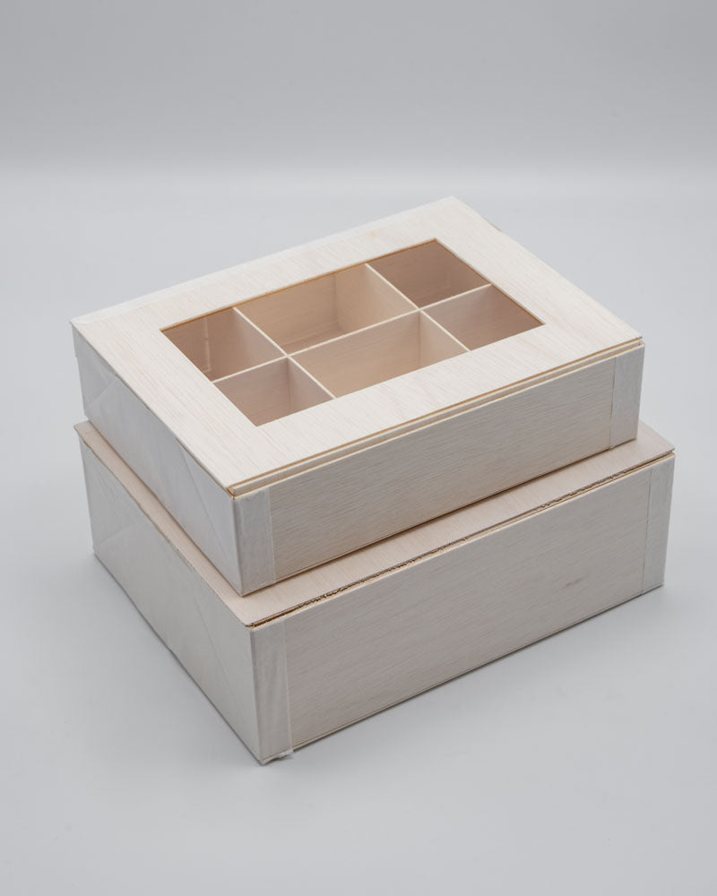 8"x11"x3" Vento Balsa Wood Collapsible Box with Attached Window Lid and 3 Dividers