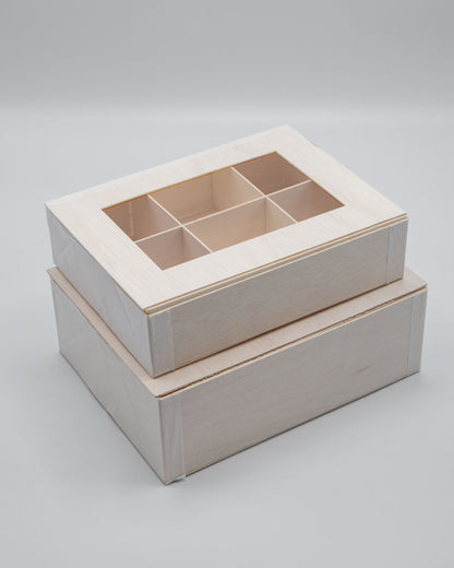 8"x11"x3" Vento Balsa Wood Collapsible Box with Attached Window Lid and 3 Dividers