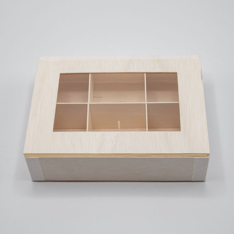 8"x11"x3" Vento Balsa Wood Collapsible Box with Attached Window Lid and 3 Dividers