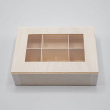 8"x11"x3" Vento Balsa Wood Collapsible Box with Attached Window Lid and 3 Dividers