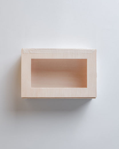 4"x6"x2" Small Balsa Wood Collapsible Box with Windowed Attached Lid
