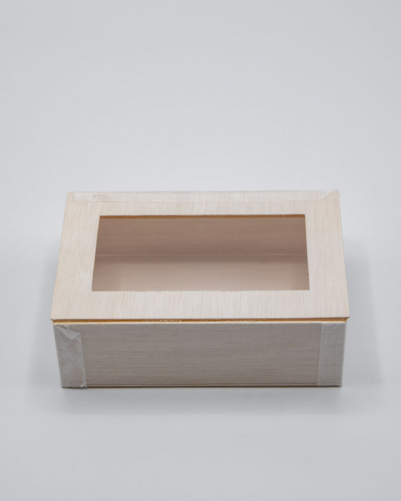 4"x6"x2" Small Balsa Wood Collapsible Box with Windowed Attached Lid