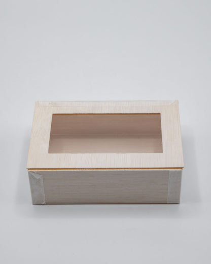 4"x6"x2" Small Balsa Wood Collapsible Box with Windowed Attached Lid