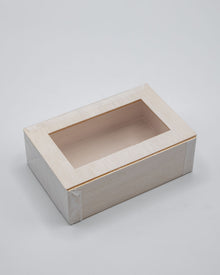 4"x6"x2" Small Balsa Wood Collapsible Box with Windowed Attached Lid