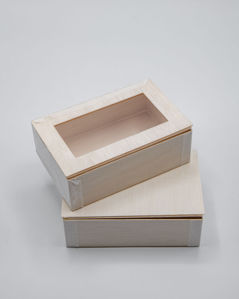 4"x6"x2" Small Balsa Wood Collapsible Box with Windowed Attached Lid