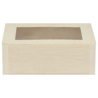 6"x8"x3" Medium Balsa Wood Collapsible Box with Attached Window Lid
