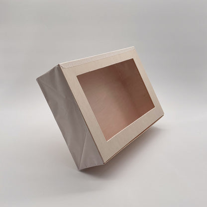 8"x11"x3" Large Balsa Wood Collapsible Box with Attached Window Lid