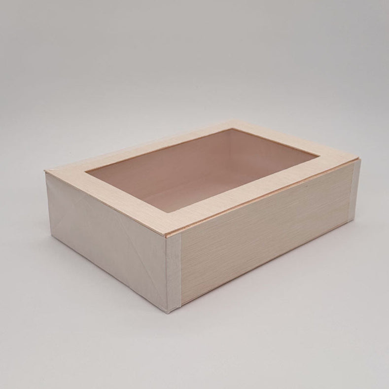 8"x11"x3" Large Balsa Wood Collapsible Box with Attached Window Lid