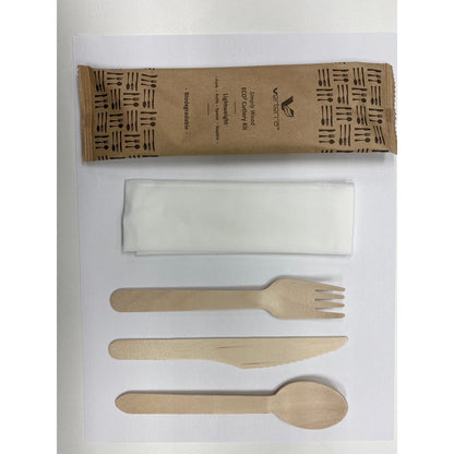 Light Weight Wooden Cutlery Kit with Napkin (Fork, Knife, Spoon with Napkin) (25 count Retail pack)-VerTerra Dinnerware