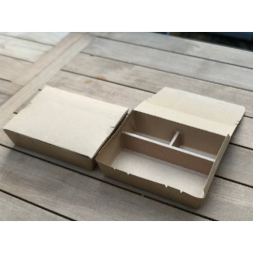 VerTerra VT-PB-9X7-3C Press Board 3-Compartment Bento Box - 200 / CS